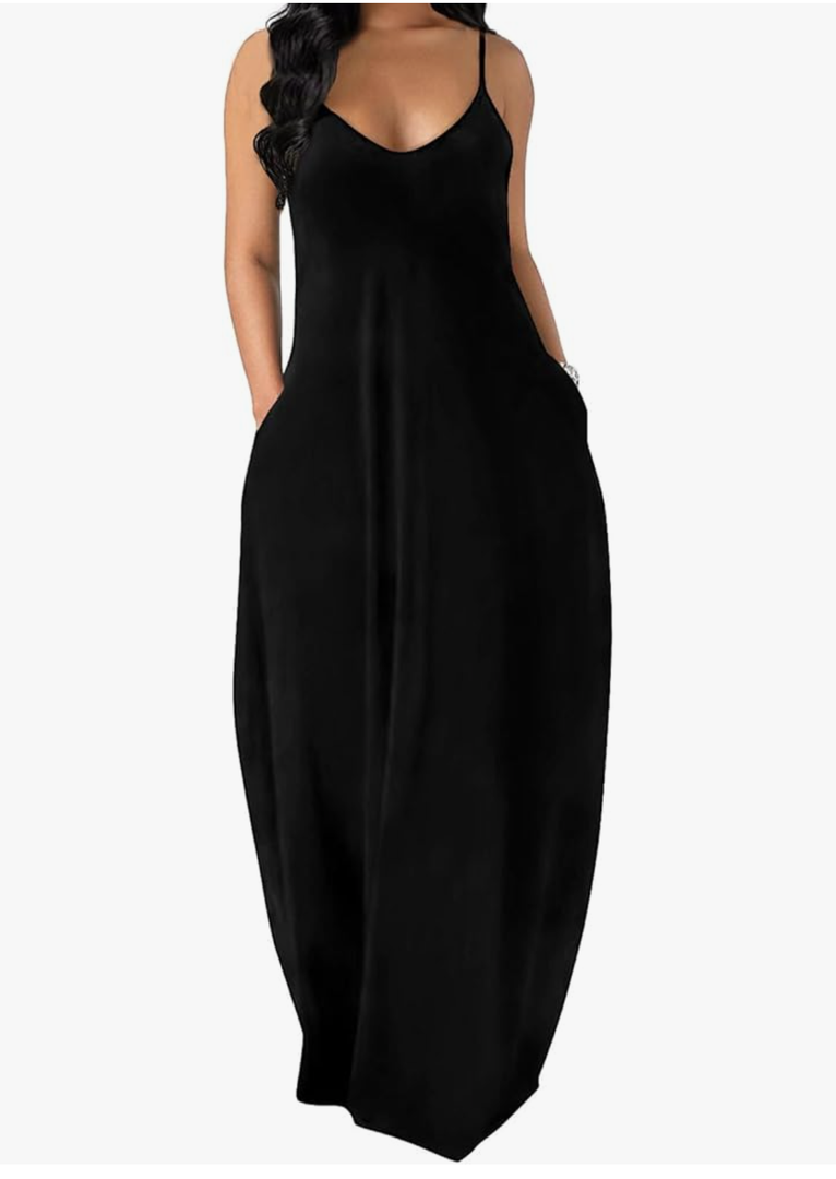 OFEEFAN Women's Maxi Dresses Summer Spaghetti Strap Dress with Pockets M
