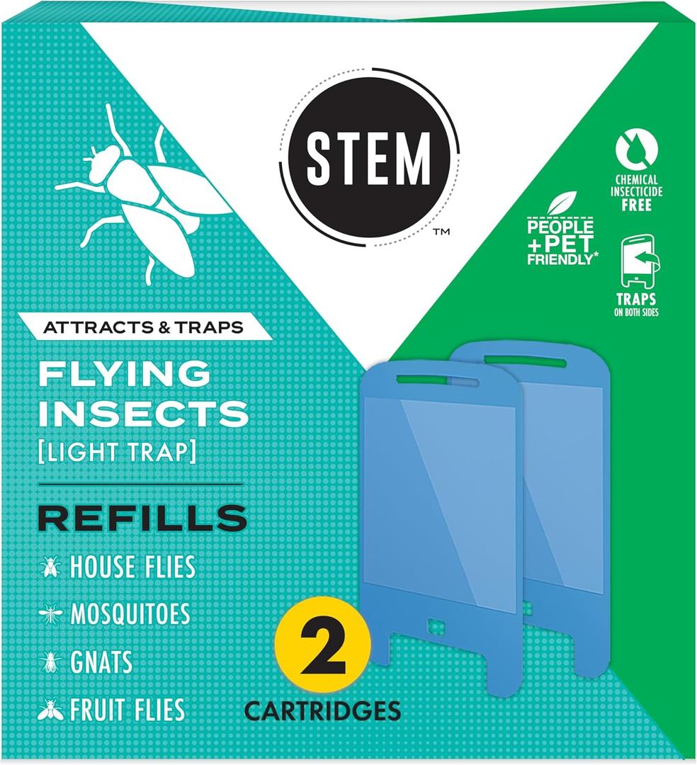 STEM Flying Insect Light Trap Refill Cartridges, Indoor Fruit Fly Trap, Insecticide-Free Pest Control for Home, Attracts and Traps Insects, Official STEM Refills - 2 Count