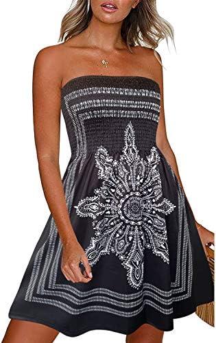 CHICGAL Summer Dresses for Women Beach Cover Ups Strapless Boho Floral Print Sundress, XL