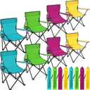 8 Pcs Regular Size Folding Camping Chairs with Cupholder and Carry Bag Portable Lightweight Lawn Chair with Side Mesh Pocket for Fishing Hiking Picnic Beach Outdoor Party(Stylish)