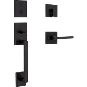 Kwikset San Clemente Front Door Lock Handle and Deadbolt Set, Entry Handleset Exterior with Interior Reversible Lever, Matte Black, Pick Resistant SmartKey Rekey Deadbolt Security