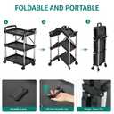 YITAHOME 240LBS Folding Utility Cart with Wheels, 3 Tier Foldable Service Cart Collapsible Rolling Cart with 360 Swivel Wheels (2 with Brakes), Portable Tool Cart for Home Garage Restaurant Office