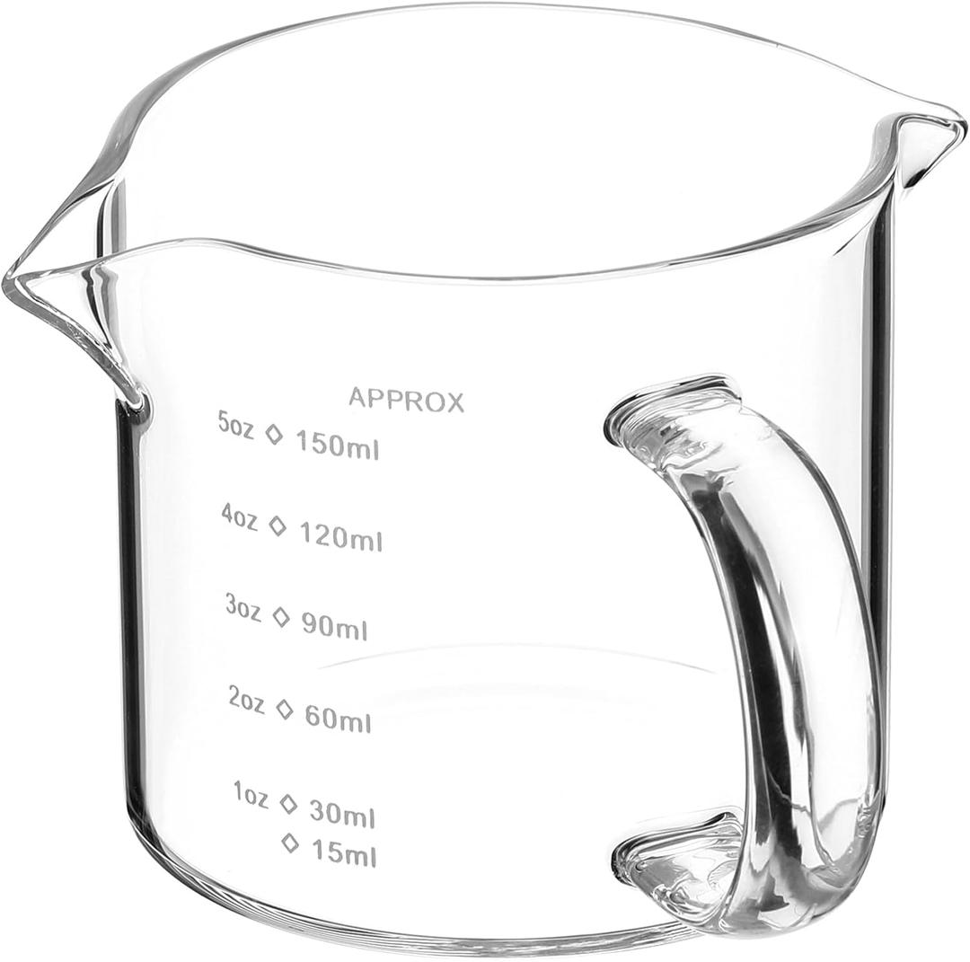 Yardwe Espresso Measuring Cup, 150ML/ 5OZ Double Spouts Measuring Cup with Dual Scale, Clear Glass Espresso Accessories