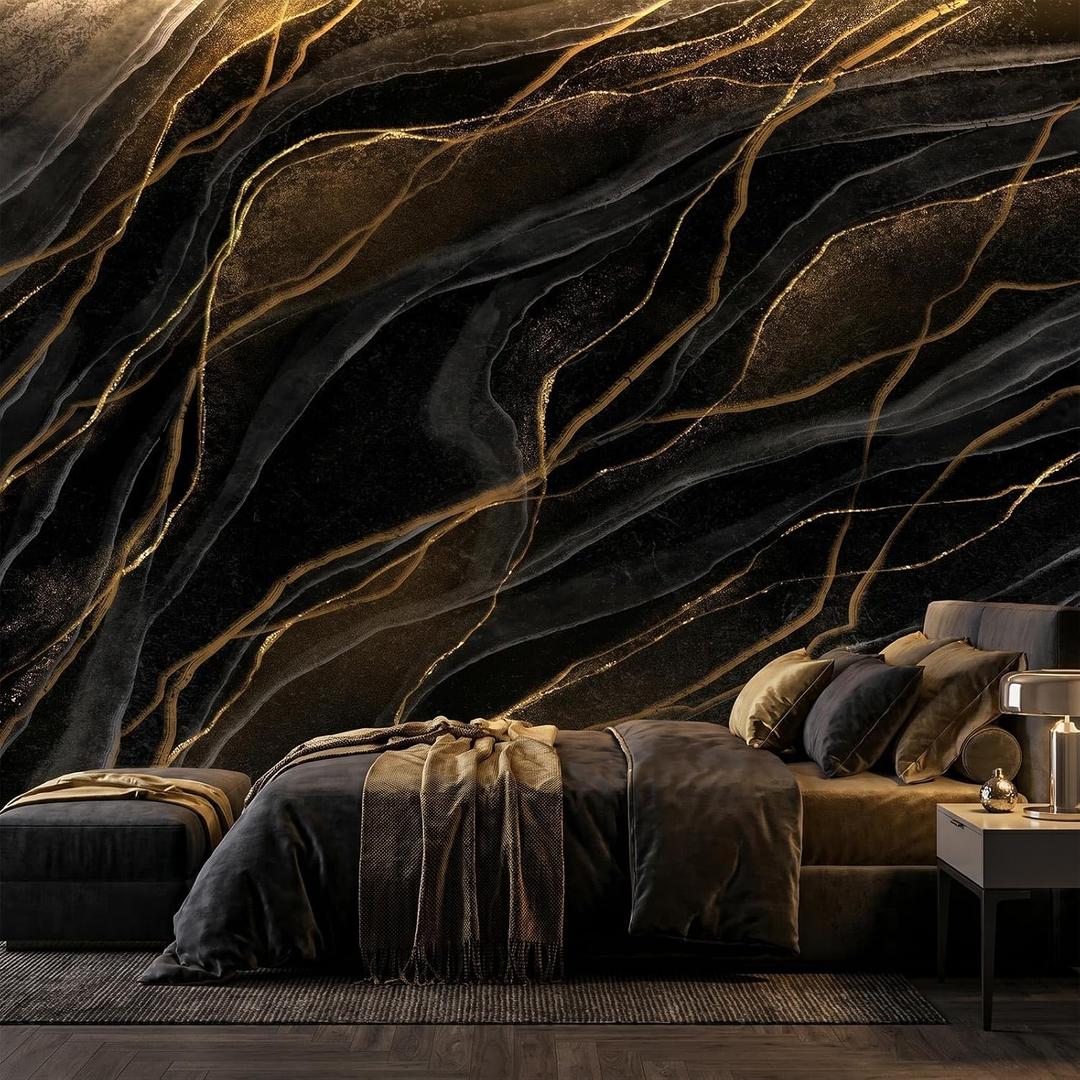 Bormia Black Marble Peel and Stick Wallpaper Modern Abstract Wall Murals,  137" x 96"