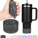 2PCS Hydroflask & Stanley Silicone Cup Accessories, 12-24oz & 20-40oz Glitter Bottom Protection, Black