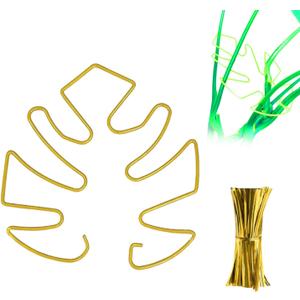 Decorative Plant Support Clips, Gold Metal Stem Holder, 6-Pack, Spiral Flower Design for Indoor Climbing Plants (6, Leaf)