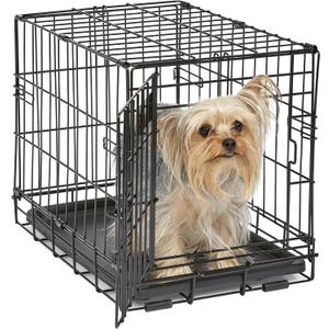 Midwest Homes for Pets Newly Enhanced Single & Double Door iCrate Dog Crate, Includes Leak-Proof Pan, Floor Protecting Feet, Divider Panel & New Patented Features (18.0"L x 12.0"W x 14.0"H, Black)