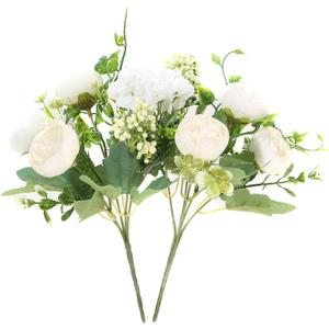 Artificial Flowers Fake Peony Silk Mini Plastic Bridal Flowers for DIY Wedding Bouquets Home Decorations 2 Packs (Cream)