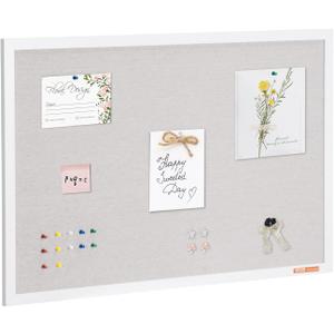 VEVOR 36"x24" White Cork Board with Linen Surface Stylish Wall-Mounted Bulletin Board for Home, School, Office Elegant & Functional Noticeboard