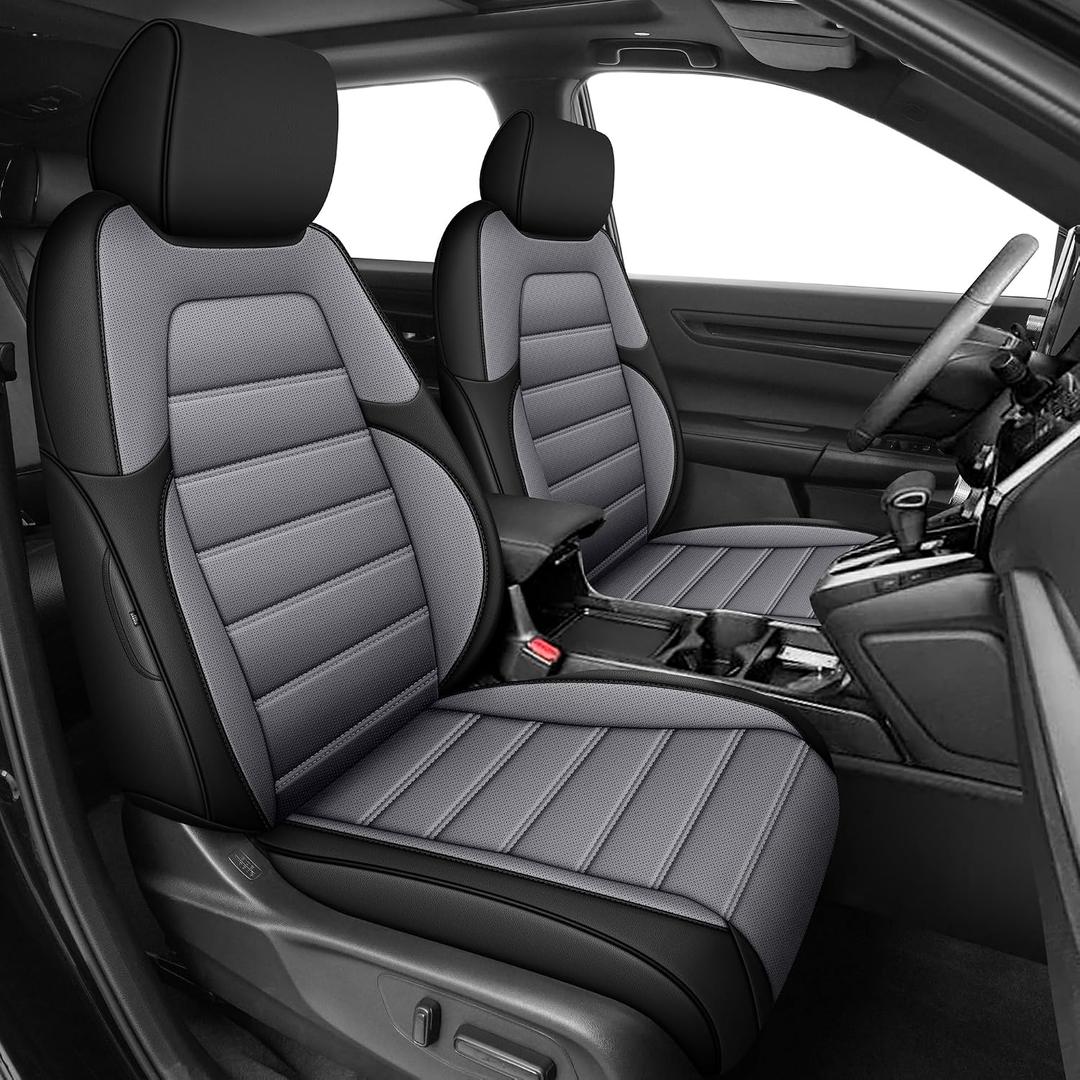 AOMSAZTO Seat Covers for Honda CRV 2017 2018 2019 2020 2021 2022 Faux Leather Full Set Car Seat Cover for Trucks SUV, Waterproof Car Seat Cushion (Black/Gray)
