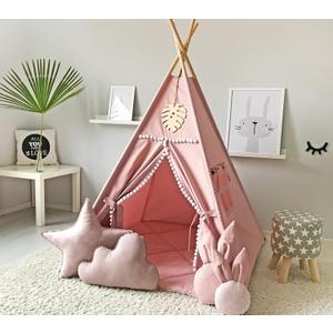 RONGFA Kids Teepee Tent with White Pom Pom - Indoor Play Teepee for Children Boys Portable Play House (Pink)