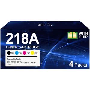 218A Toner Cartridges 4 Pack (with CHIP) Replacement for HP 218A 218X Toner W2180A Black W2181A W2182A W2183A for Color Laserjet Pro MFP 3301fdw 3301sdw 3201dw Printer (4-Pack, BK/C/M/Y)