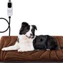 Large Dog Heating Pad with Washable Cover, Soft Plush Pet Heating Pad with 9 Adjustable Temperature, Timer, Chew-Resistant Cord, Waterproof Electric Heated Pet Bed Mat for Dogs and Multi-Cats (L: 35'' x 24'', Brown)