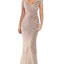 Women 1920s Plus Size Formal Dress Tassels Sleeve Sequins Gatsby Maxi Evening Gown(Champagne,L)