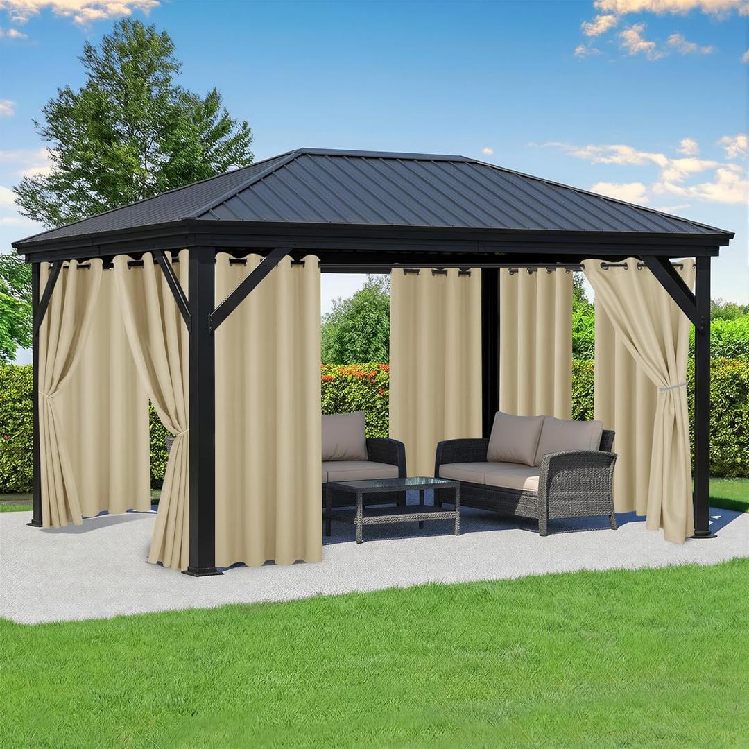Outdoor Curtains for Patio Waterproof - 8 Panels Privacy Weatherproof Outside Curtains with Grommets for Pergola, Gazebo, Porch, Cabana, Balcony, 54 x 84 Inch, Cream