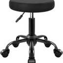 KKTONER Round Rolling Stool Height Adjustable Stool PU Leather Chair with Wheels Salon Spa Drafting stools Small (Black)