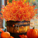 Artificial Fall Flowers for Outdoors, 10 Bundles Artificial Plants UV Resistant Fall Fake Mums Plants for Outside Halloween Christmas Porch Decoration Fall Decor Orange Eucalyptus