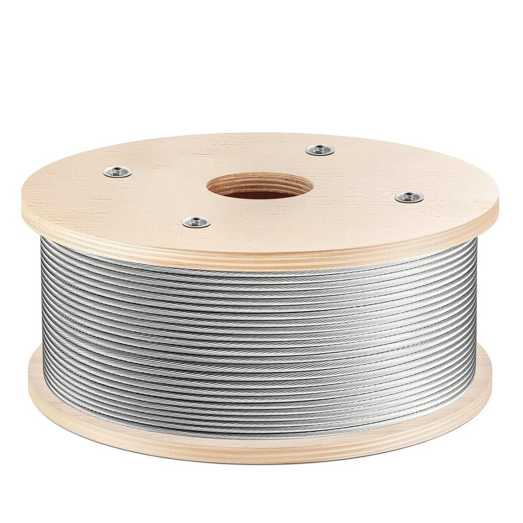 WAYSKA 3/16" Stainless Steel Cable 500FT, 1 x 19 Strands Construction, T316 Marine-Grade Wire Rope Aircraft Cable for Deck Cable Railing System Kit