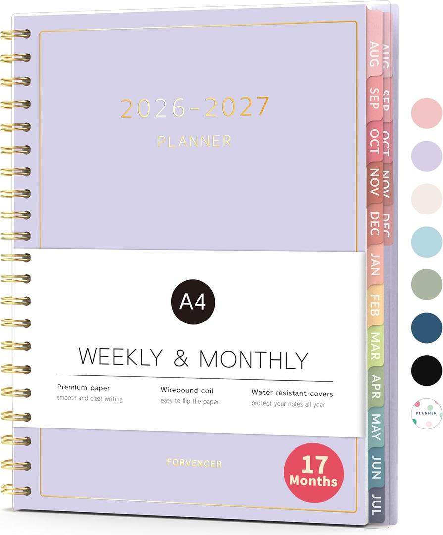 Aug 2026 - Dec 2027 Planner, Forvencer 17 Month Academic Planner 2026-2027, 8.5" x 11", Calendar Planner Weekly and Monthly, Daily Agenda Book, College School Supplies for Student Teacher, A4, Purple