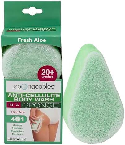Spongeables Anti Cellulite Body Wash in a 20+ Wash Sponge, Fresh Aloe, 1 Count