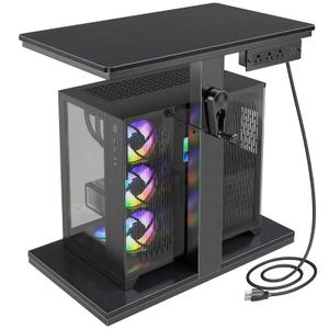 Computer Tower Stand with Charging Station & USB Ports - Adjustable Height PC Stand 2-Tier, Under Desk for ATX-Case with Wheels, CPU Holder for Office, Home, Gaming Room