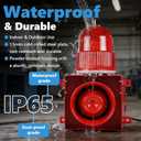 Heavy-Duty 120dB Industrial Siren Alarm | Adjustable Volume & IP65 Outdoor Siren with Strobe Light for Business, Warehouse, Machinery, Residence Security, AC 110V