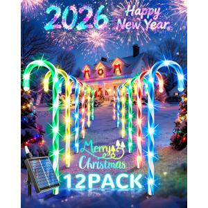Anordsem Solar Christmas Decorations Outdoor: 21" Candy Cane Stake Lights 12 Pack - Waterproof LED 8 Colorful Lighting Models for Pathway Yard Garden Xmas Decor - 2026 New Year Gifts for Homeowners (Multicolor)