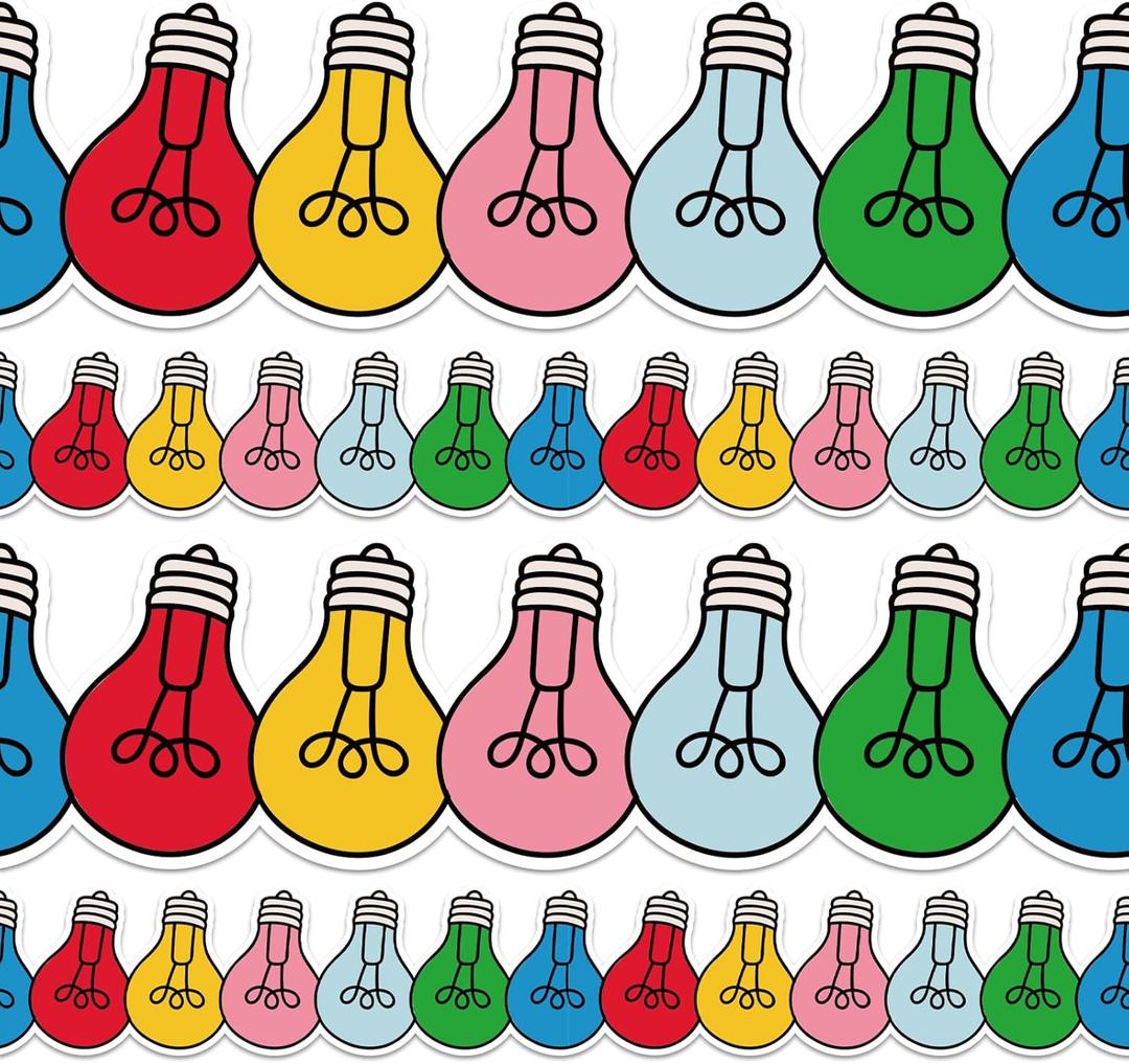 5 x 32.8ft Colorful Light Bulletin Board Border Y2K Light Bulb Die-Cut Border Trim for Motivational Chalkboard Decoration