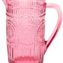Boston International Vintage-Inspired Glass Pitcher with Embossed Floral Pattern, 4.5" x 7.75", Pink Codi