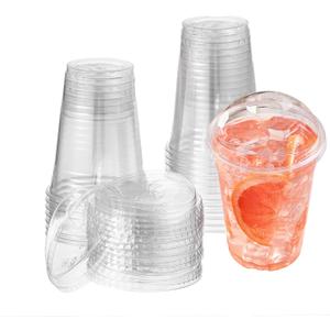 FULING 100 Sets 16 oz Plastic Cups with Strawless Sip-Lids Crystal Clear Disposable 16oz Plastic Cups with Lids - Durable PET - BPA Free, for Coffee, Smoothie, Shakes