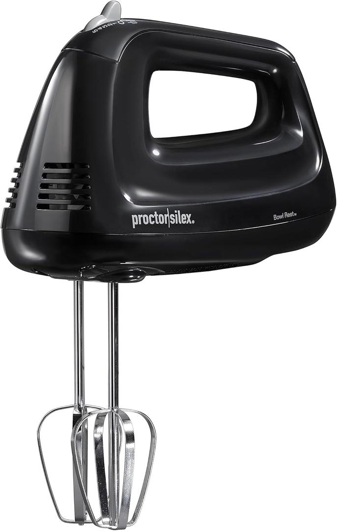 Proctor Silex Easy Mix 5-Speed Electric Hand Mixer with Bowl Rest, Compact and Lightweight, 215 Watts of Peak Power, Black (62511)