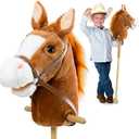HollyHOME Stick Horse Plush Handcrafted Hobby Horse on a Stick with Wood Wheels Real Pony Neighing and Galloping Sounds for Kids Toddlers Dark Brown 36 Inches(AA Batteries Required, Dark Brown