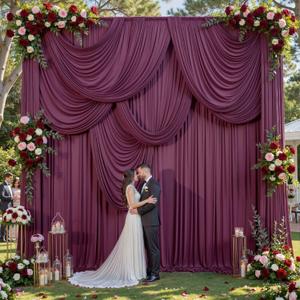 50ft x 14ft Burgundy Backdrop Curtains, 10 Panels Extra Long Wrinkle Free Soft Fabric Drapes for Wedding Party Decor, Photo Backdrop for Baby Shower Birthday Stage Reception Lobby Decoration