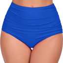 JOYBIK Womens's High-Waisted Full Ruched Bikini Swim Bottoms Tummy Control Full Coverage Swimsuit Bottoms (Blue, XL)