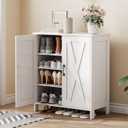 Homleke Farmhouse Shoe Cabinet with 2 Barn Doors & Wood Legs, 5-Tier Shoe Storage Cabinet with 3 Adjustable Shelves, Tall Shoe Rack Organizer for Closet, Shoe Organizer for Entryway, Hallway, White, 13.8"D x 27.6"W x 31.5"H