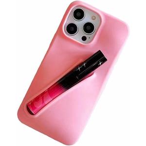 Lip Gloss Holder Case for iPhone 16 Pro Max, Lipgloss Lipstick Lip Glaze Stand Stylish Silicone Funny Women Girls Cover for iPhone 16 Pro Max 6.9 inch 2024 (Pink)