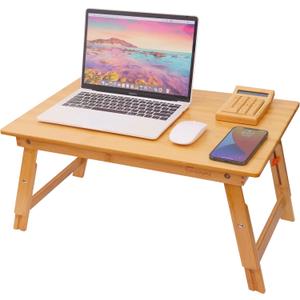 Lap Desk for Bed, COIWAI Bamboo Bed Table tary, Laptop Desk Table, Foldable Floor Tray Bed Desk,Adjustable Height, Portable Foldable Picnic Desk,Serving Breakfast Tea Coffee in Bed Couch Floor (23.6"*15.8" Height-adjustable)