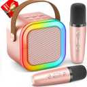 Mini Karaoke Machine for Kids Adults, 2025 TOP Christmas Birthday Gifts for Girls 3,4,5,6,7,8+Year Old Toddler Toys, Portable Bluetooth Speaker with 2 Wireless Karaoke Microphones Player(Rose)