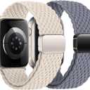 2Pcs Magnetic Braided for Apple Watch Band 41mm 40mm 45mm 44mm Ultra/3/2 49mm 38mm 46mm 42mm Women/Men,Stretchy Elastic Nylon Sport Loop Strap for iWatch Bands series 11 10 9 8 7 6 5 4 3 se 3/2 40 44 (A02-Blue Gray/Starlight)