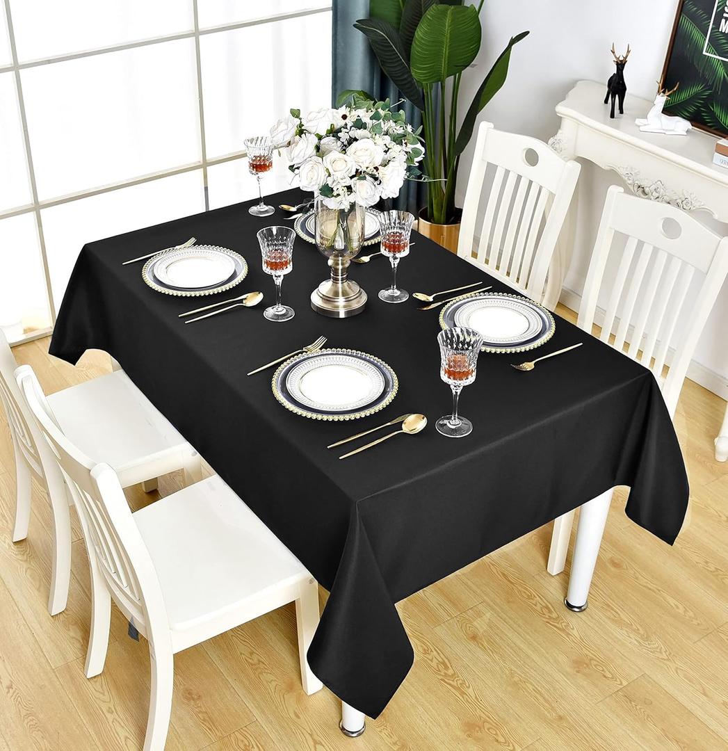 Black Rectangle Tablecloth Waterproof Stain Resistant Wrinkle Free Table Cloth 210GSM Polyester Wipeable Table Cover for Party, Banquet, Indoor and Outdoor - Rectangular/Oblong, 52 x 70 inch