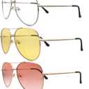 3 Pack Bifocal Reading Sunglasses for Women Men, Aviator Sun Readers Glasses Mirrored Shades UV400 Gradient Pink Night Yellow Clear, +1.0