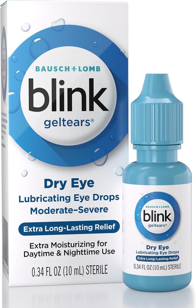 BLINK GelTears Eye Drops for Dry Eyes, Moisturizing & Soothing for Moderate to Severe Dry Eyes, Instantly Soothes, Moisturizes & Provides Long-Lasting Hydration for Day & Night Relief, 0.34 Fl Oz