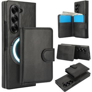 for Samsung Galaxy Z Fold 5 Case 2-in-1 Detachable Wallet with Card Slots Magnetic Buckle Compatible with MagSafe and PU Leather Cover Stand- Black