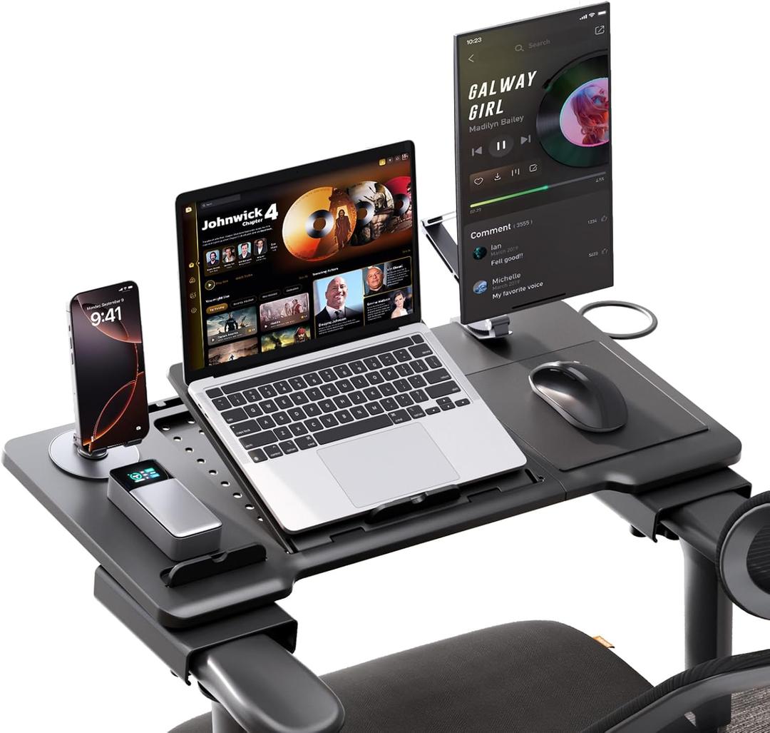 Newtral Home Office Laptop Desk, Adjustable Portable Laptop Table with Wrist Rest, Mouse Pad and Cup Holder, Laptop Tray for Office Chair for Working, Writing and Gaming - Work from Home Essentials (Classic, Black)