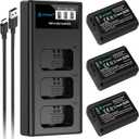 Artman NP-FW50 Battery 3-Pack and Upgraded 3-Slot ZV-E10 Battery LCD Charger for Sony ZV E10, Alpha A6500 A6400 A6300 A6000 A5100 A5000, A7S II, A7S, A7R II, A7R, A7 II, A7, RX10 II III IV Cameras