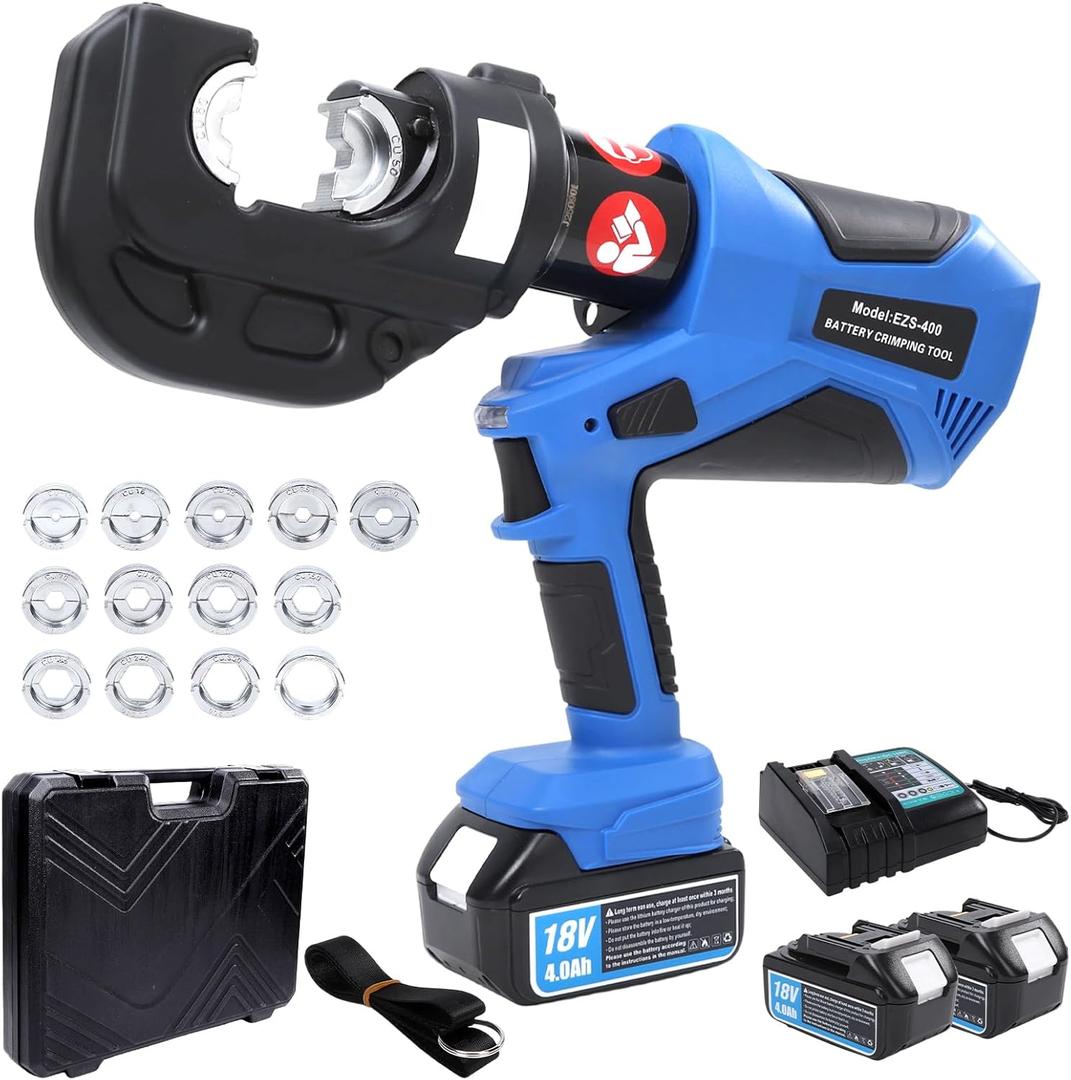 Electric Hydraulic Crimping Tool, 120Kn Output Rechargeable Hydraulic Crimper, For Cu/Al Terminal, Electro-Pneumatic Welding Tool With 13 Dies, EZ-400
