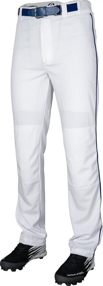 Rawlings | Mens Semi-Relaxed Full Length Baseball Pants | Piped | Adult Sizes | Multiple Colors (Large, White/Navy)