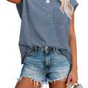 CNFUFEN Long/Short Sleeve T Shirts for Women Fashion Casual Fall/Summer Lightweight Solid Trendy Tops (Large, 1-blue)