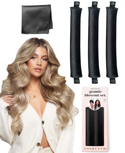 Grande Heatless Curls Overnight Rods No Heat Hair Curlers to Sleep Jumbo Foam Large Hair Rollers for Long Short Hair Heatless Curling Rod Set with Satin Wrap for Sleeping Black