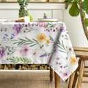 Horaldaily Spring Summer Tablecloth 60x84 Inch Rectangular, Yellow White Purple Daisy Floral Table Cover for Party Picnic Dinner Decor